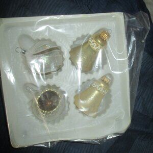 Vintage Christmas Ornaments Glass Gold & White